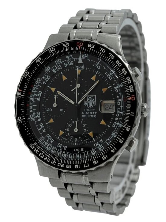 Tag Heuer 43mm Men\'s Vintage Pilot Black Dial SS Aviation Watch Ref: 230.206!